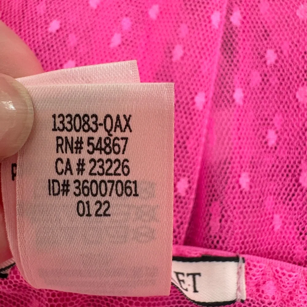 Victoria’s Secret Hot Pink Swiss Dot Sheer Mesh Babydoll Bow Tie Front $80 Small